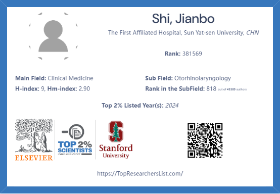 Good news! Professor Jianbo Shi from the Department of Rhinology has been selected for the top 2% of global scientists in 2024